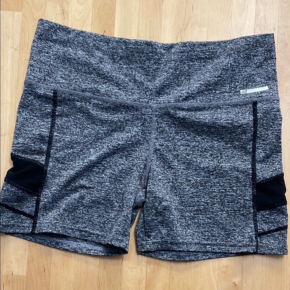 JXG BIKER SHORTS WOMEN L BLACK GRAY MESH DETAIL ATHLETIC PERFORMANCE STRETCH GYM